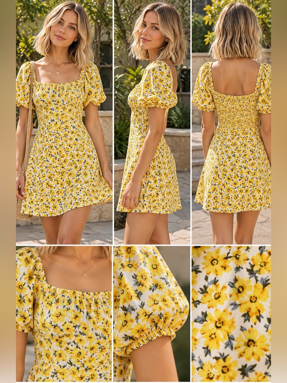 Stellah Yellow Floral Puff Sleeve Ruffle Hem Dress NWT Size L